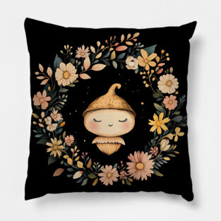 Charming Acorn Illustration – Whimsical Nature-Inspired Art Pillow