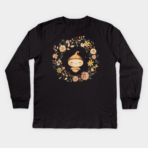 Charming Acorn Illustration – Whimsical Nature-Inspired Art Kids Long Sleeve T-Shirt by TuncGK