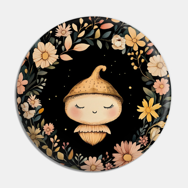 Charming Acorn Illustration – Whimsical Nature-Inspired Art Pin by TuncGK