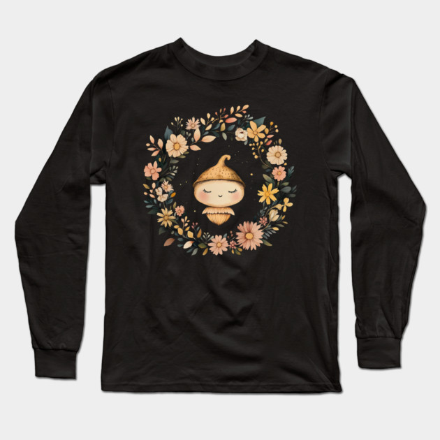 Charming Acorn Illustration – Whimsical Nature-Inspired Art Long Sleeve T-Shirt by TuncGK