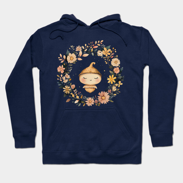Charming Acorn Illustration – Whimsical Nature-Inspired Art Hoodie by TuncGK