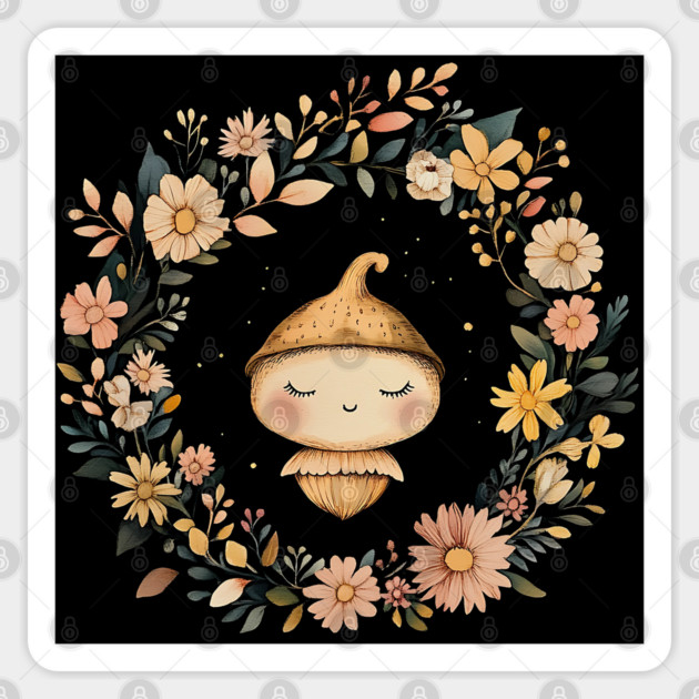 Charming Acorn Illustration – Whimsical Nature-Inspired Art Sticker by TuncGK