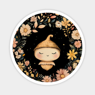 Charming Acorn Illustration – Whimsical Nature-Inspired Art Magnet