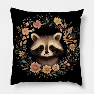 Adorable Raccoon Art – Whimsical Woodland Bandit Illustration Pillow