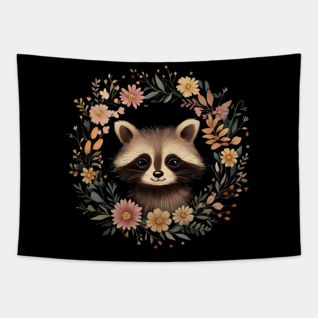 Adorable Raccoon Art – Whimsical Woodland Bandit Illustration Tapestry by TuncGK