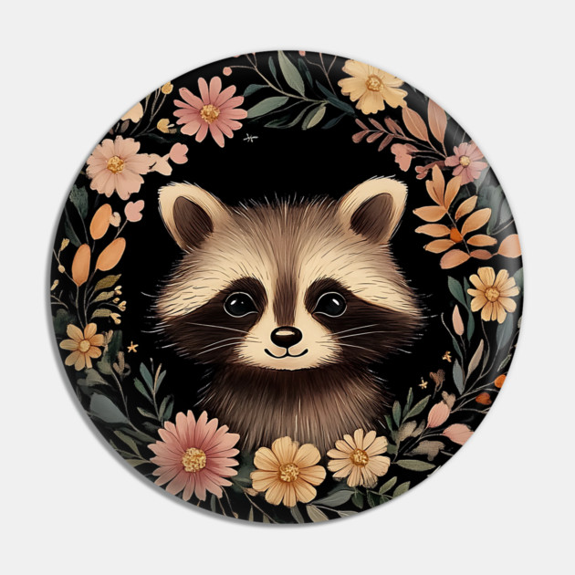 Adorable Raccoon Art – Whimsical Woodland Bandit Illustration Pin by TuncGK