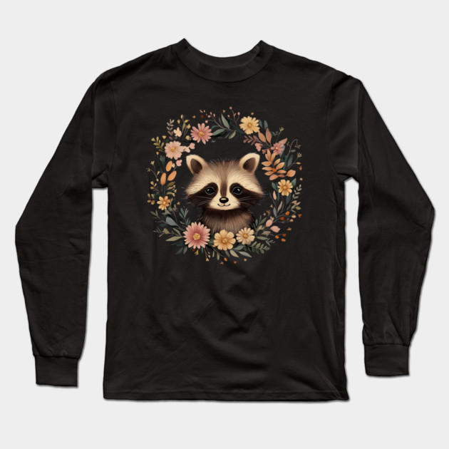 Adorable Raccoon Art – Whimsical Woodland Bandit Illustration Long Sleeve T-Shirt by TuncGK