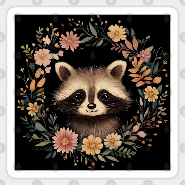 Adorable Raccoon Art – Whimsical Woodland Bandit Illustration Sticker by TuncGK