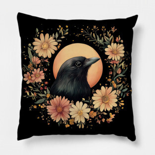 Enigmatic Raven Art – Mysterious Gothic Bird Illustration Pillow