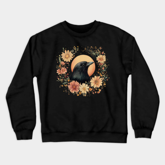 Enigmatic Raven Art – Mysterious Gothic Bird Illustration Crewneck Sweatshirt by TuncGK