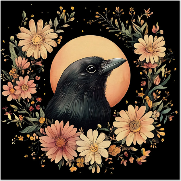 Enigmatic Raven Art – Mysterious Gothic Bird Illustration Wall Art by TuncGK