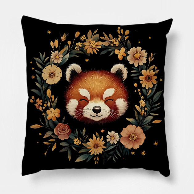 Cute Red Panda Illustration – Cozy Nature-Inspired Animal Art Pillow by TuncGK