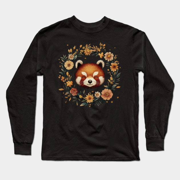 Cute Red Panda Illustration – Cozy Nature-Inspired Animal Art Long Sleeve T-Shirt by TuncGK