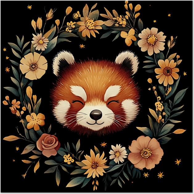 Cute Red Panda Illustration – Cozy Nature-Inspired Animal Art Wall Art by TuncGK