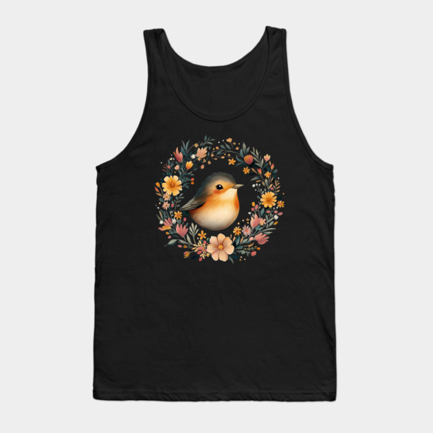 Cheerful Robin Bird Art – Symbolic & Whimsical Nature Illustration Tank Top by TuncGK
