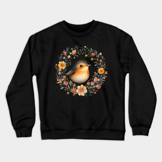 Cheerful Robin Bird Art – Symbolic & Whimsical Nature Illustration Crewneck Sweatshirt by TuncGK