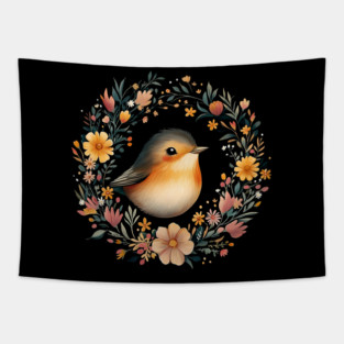 Cheerful Robin Bird Art – Symbolic & Whimsical Nature Illustration Tapestry