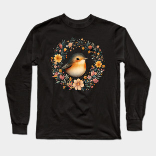 Cheerful Robin Bird Art – Symbolic & Whimsical Nature Illustration Long Sleeve T-Shirt