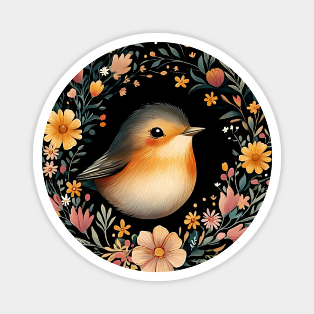 Cheerful Robin Bird Art – Symbolic & Whimsical Nature Illustration Magnet by TuncGK