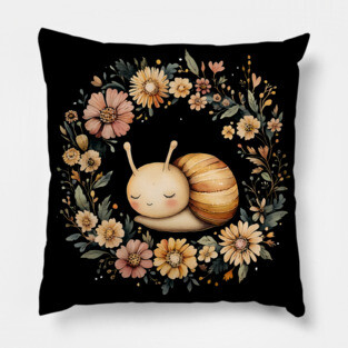 Adorable Snail Art – Whimsical Slow Life Illustration Pillow