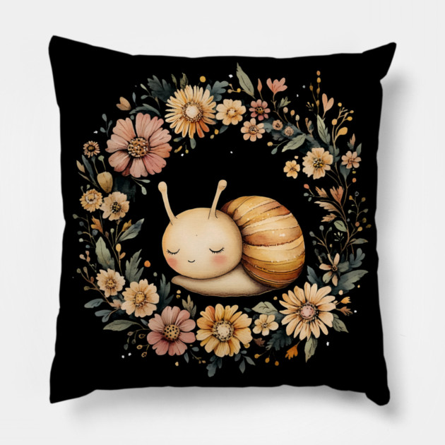 Adorable Snail Art – Whimsical Slow Life Illustration Pillow by TuncGK