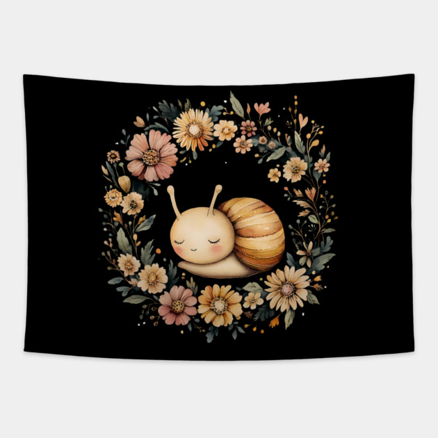 Adorable Snail Art – Whimsical Slow Life Illustration Tapestry by TuncGK