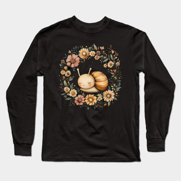 Adorable Snail Art – Whimsical Slow Life Illustration Long Sleeve T-Shirt by TuncGK