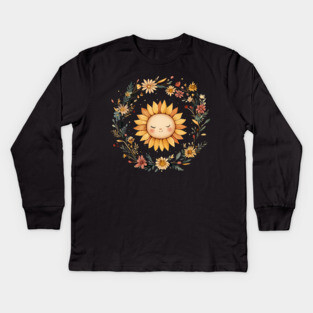 Radiant Sunflower Art – Cheerful Nature-Inspired Illustration Kids Long Sleeve T-Shirt