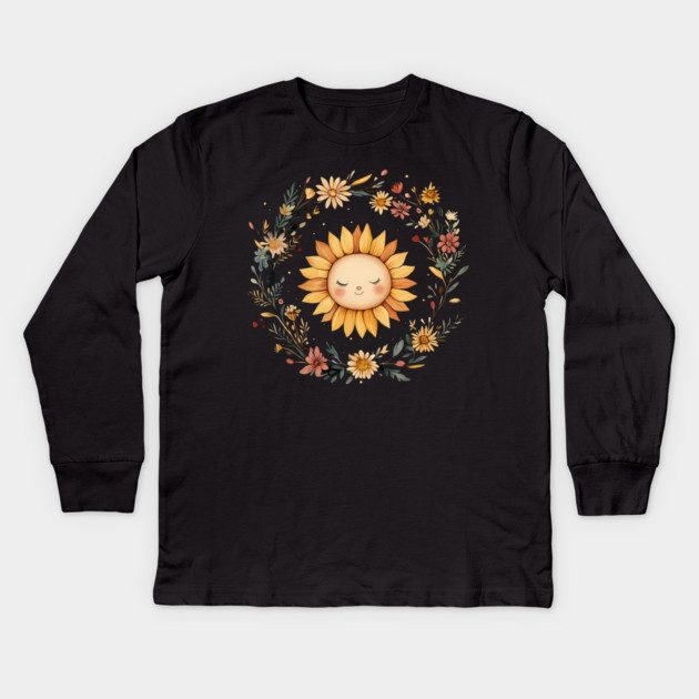 Radiant Sunflower Art – Cheerful Nature-Inspired Illustration Kids Long Sleeve T-Shirt by TuncGK