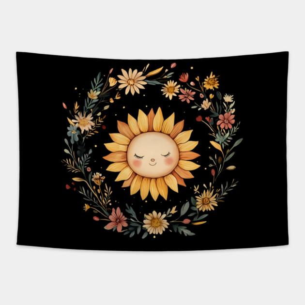 Radiant Sunflower Art – Cheerful Nature-Inspired Illustration Tapestry by TuncGK