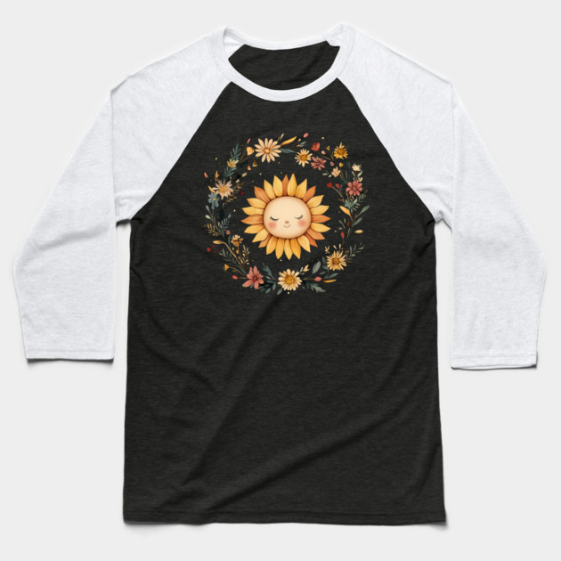 Radiant Sunflower Art – Cheerful Nature-Inspired Illustration Baseball T-Shirt by TuncGK