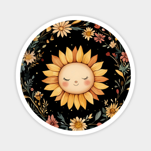 Radiant Sunflower Art – Cheerful Nature-Inspired Illustration Magnet by TuncGK