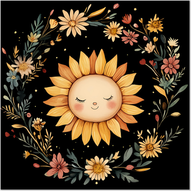 Radiant Sunflower Art – Cheerful Nature-Inspired Illustration Wall Art by TuncGK