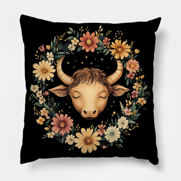 Taurus Zodiac Print – Grounded & Elegant Earth Sign Art Pillow by TuncGK
