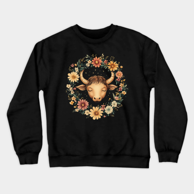 Taurus Zodiac Print – Grounded & Elegant Earth Sign Art Crewneck Sweatshirt by TuncGK