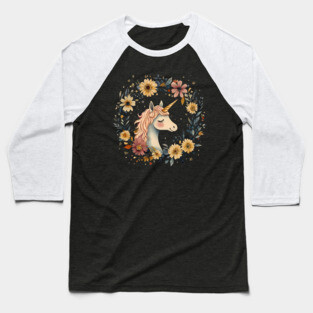 Dreamy Unicorn Art – Enchanted Mythical Creature Illustration Baseball T-Shirt