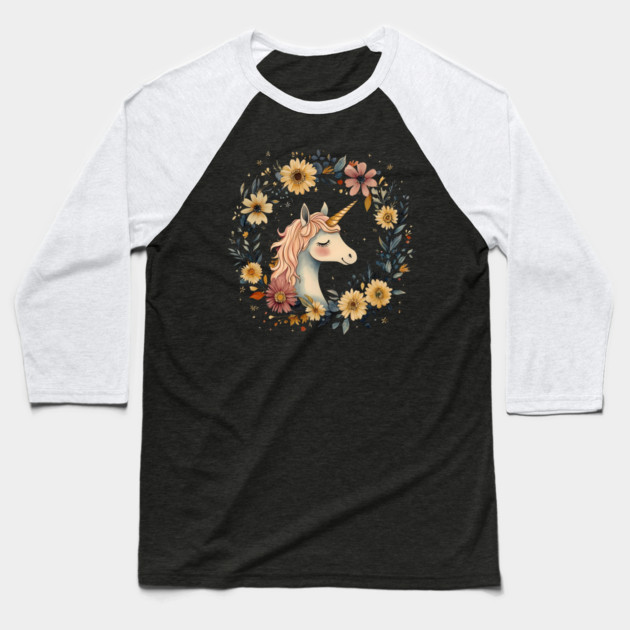 Dreamy Unicorn Art – Enchanted Mythical Creature Illustration Baseball T-Shirt by TuncGK