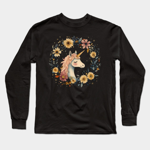 Dreamy Unicorn Art – Enchanted Mythical Creature Illustration Long Sleeve T-Shirt by TuncGK
