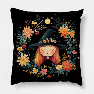 Fiery Red Witch Art – Enchanting Mystical Sorceress Illustration Pillow