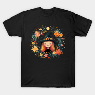 Fiery Red Witch Art – Enchanting Mystical Sorceress Illustration T-Shirt