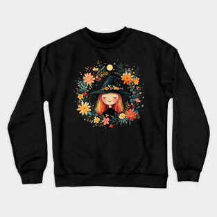 Fiery Red Witch Art – Enchanting Mystical Sorceress Illustration Crewneck Sweatshirt