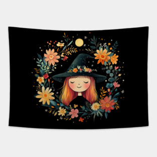 Fiery Red Witch Art – Enchanting Mystical Sorceress Illustration Tapestry