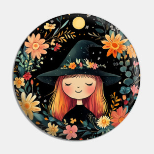 Fiery Red Witch Art – Enchanting Mystical Sorceress Illustration Pin