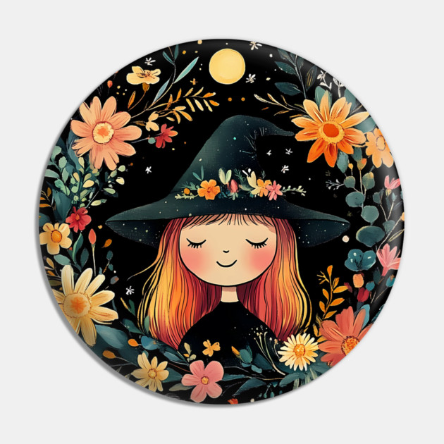 Fiery Red Witch Art – Enchanting Mystical Sorceress Illustration Pin by TuncGK