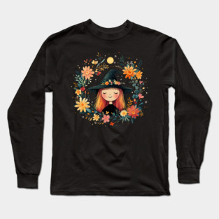Fiery Red Witch Art – Enchanting Mystical Sorceress Illustration Long Sleeve T-Shirt