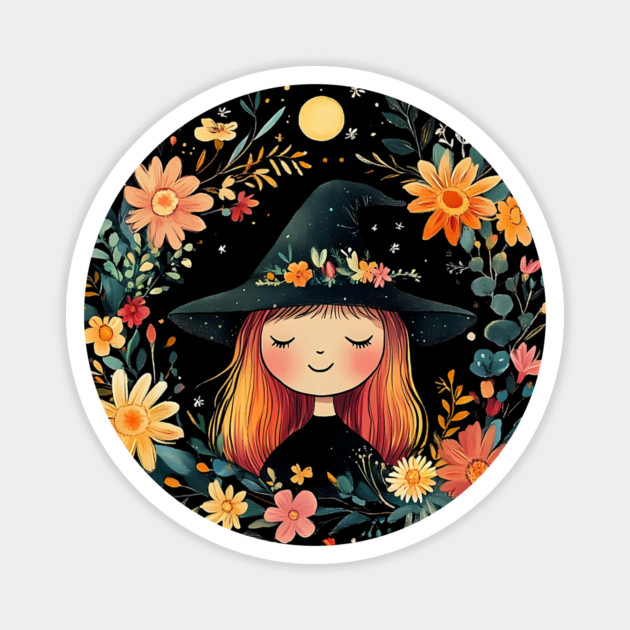 Fiery Red Witch Art – Enchanting Mystical Sorceress Illustration Magnet by TuncGK