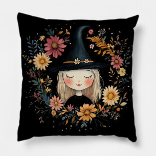 Ethereal Blonde Witch Art – Soft & Dreamy Magic Illustration Pillow