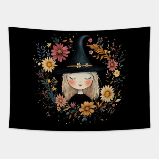 Ethereal Blonde Witch Art – Soft & Dreamy Magic Illustration Tapestry