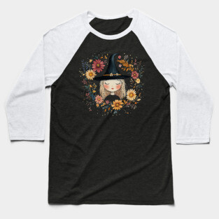 Ethereal Blonde Witch Art – Soft & Dreamy Magic Illustration Baseball T-Shirt