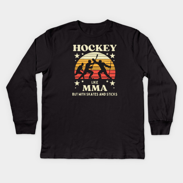 Hockey Like MMA – Retro Vintage Hockey Design Kids Long Sleeve T-Shirt by Ben's Store 1